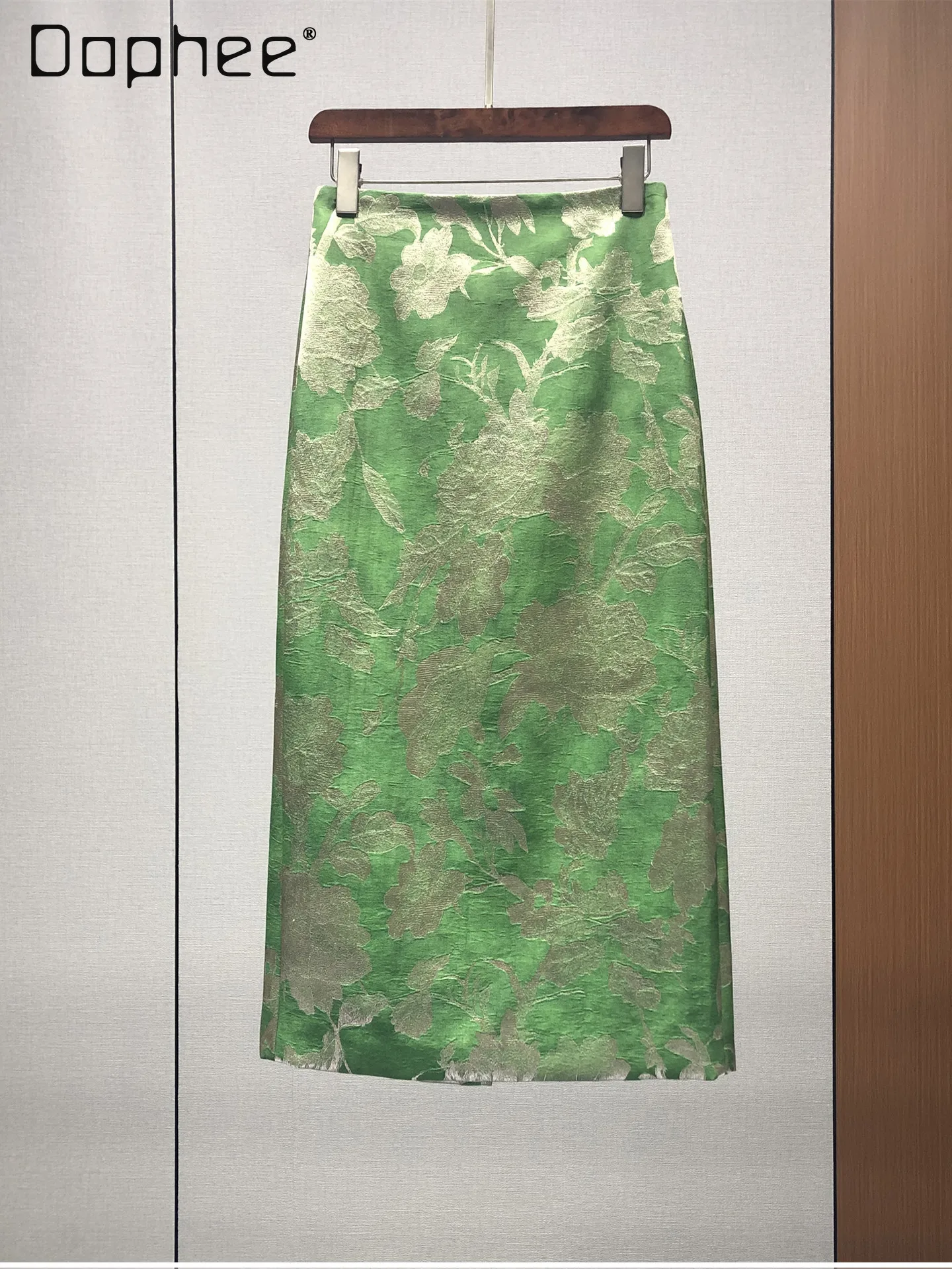 

High-waisted Elegant Jacquard Skirt for Women European Style New Spring Summer French Socialite Style Slit Straight Long Skirt