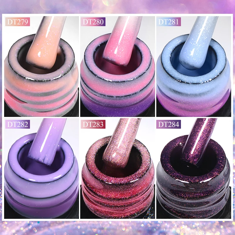 MEET ACROSS 7ml Shimmer Glitter Thermal Gel Nail Polish 3 Colors Changing Soak Off UV Gel Temperature Change Nail Art Varnish