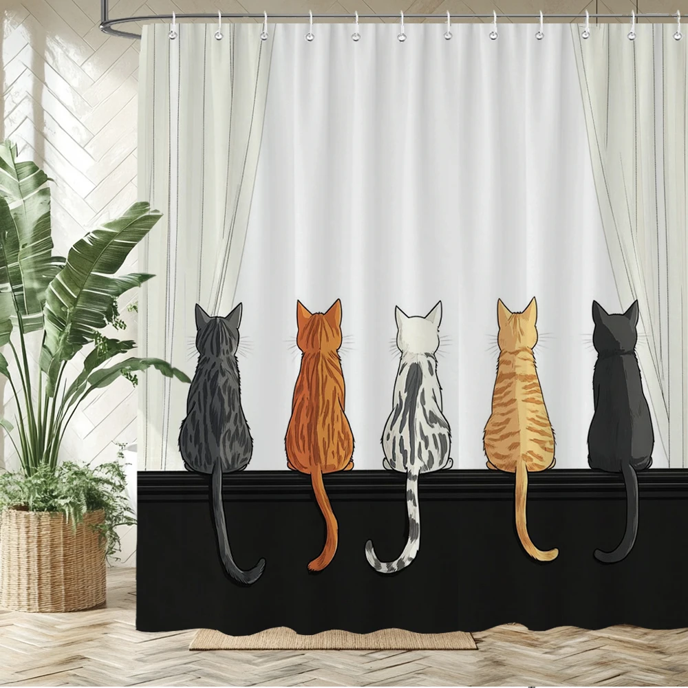 

Cartoon card loves cats Shower Curtain Print Modern Creative and funny style Polyster Home Decor Bathroom Curtain with Hooks