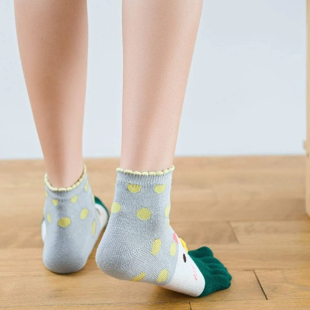 4 Pairs Cute Toe Socks Women Girl Cotton Striped Bright Color Young Casual Fashion Five Finger Socks Ankle Sock