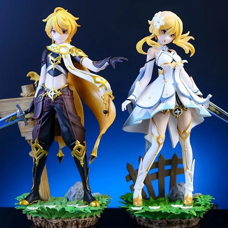 

Genshin Impact Traveler Protagonist Figure Brother And Sister Standing Posture Game Peripherals Models Ornaments Boxed Figures