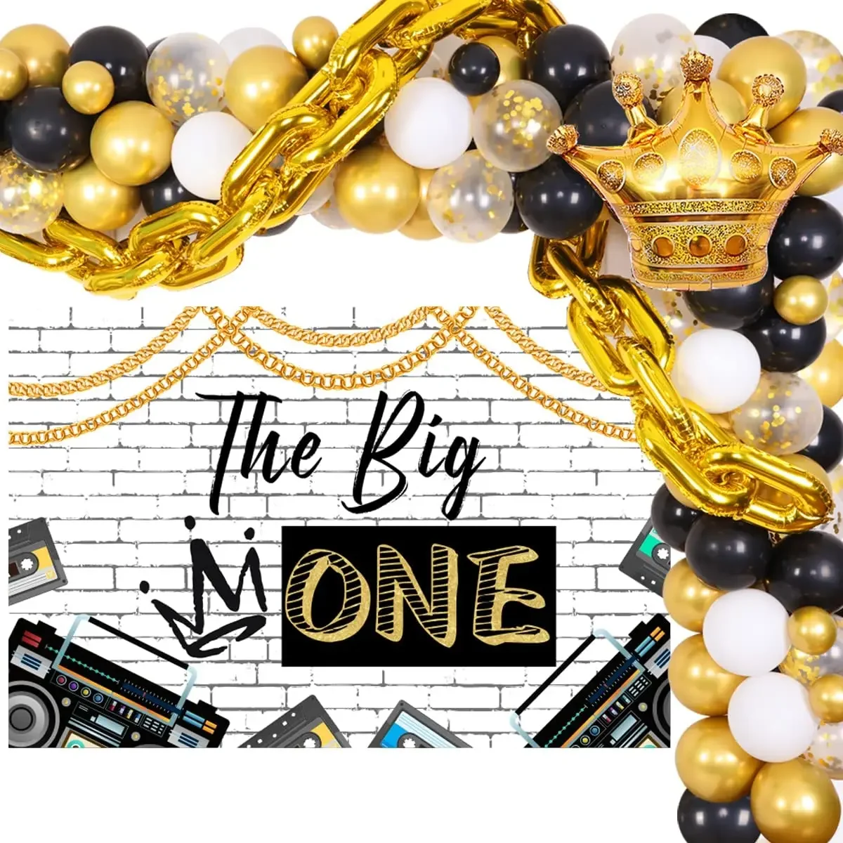 

Funmemoir Hip Hop The Notorious One 1st Birthday Party Decorations Gold Chain Balloons Garland Arch Kit The Big One Backdrop