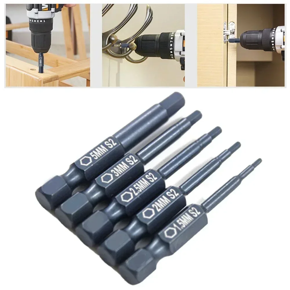 1pcs Ball End Hex Screwdriver Bit Metric Hex Bit 50mm Electroplating Long Magnetic Driver Bit H1.5 H2.5 H3 H4 H5