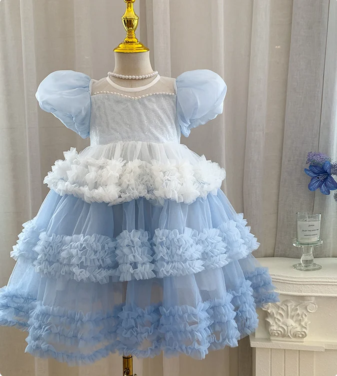 

New Baby Summer Girls Boutique Mesh Tutu Flower Dress, Princess Kids Fashion Party Dresses 3-8 T