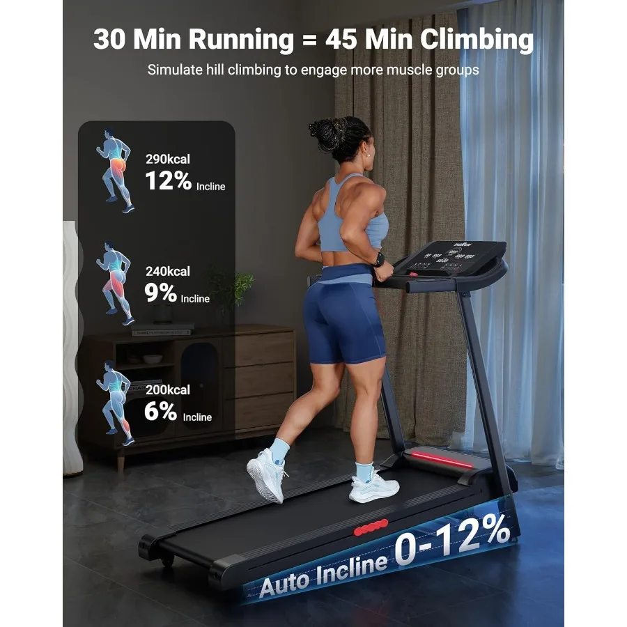 جهاز سير منزلي مع مائل ضبط 3.0 حصان لتمارين القلب في الأماكن المغلقة ومراقبة معدل ضربات القلب وحزام جري أوسع لـ Com
