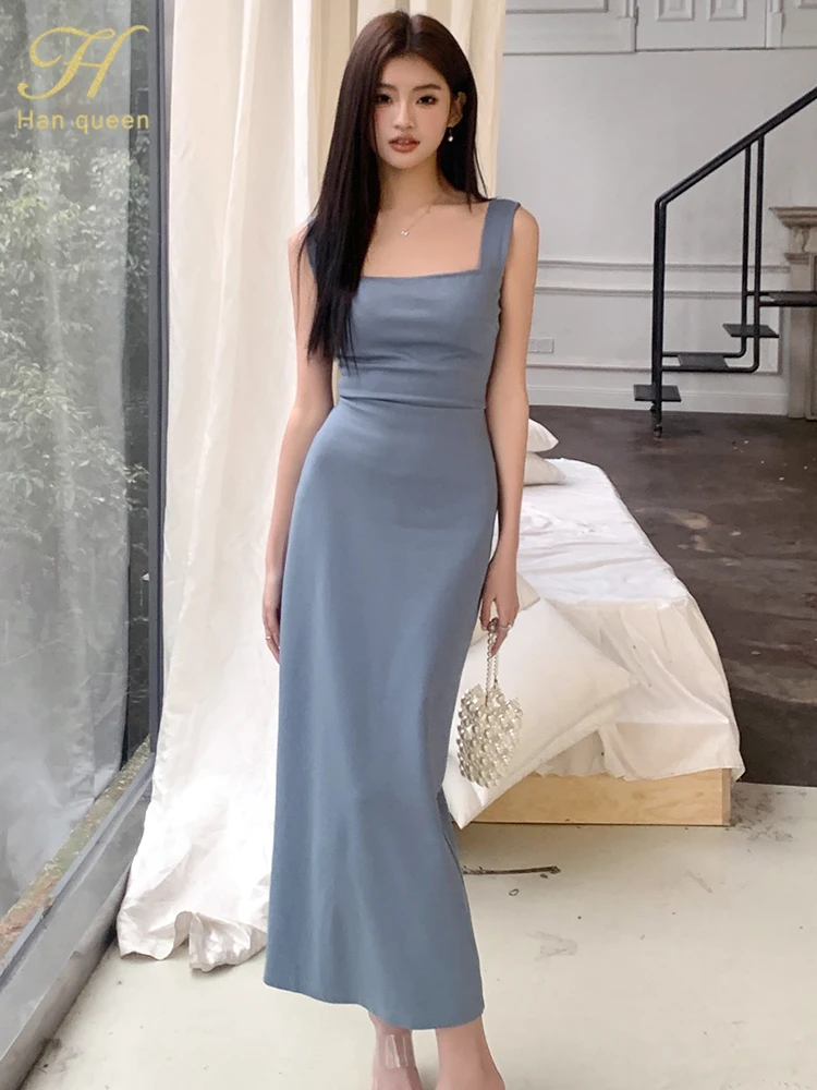 

H Han Queen Formal Vestidos Square Neck Halter Long Fishtail Dress Ladies Backless Ball Gown Cocktail Party Evening Dresses
