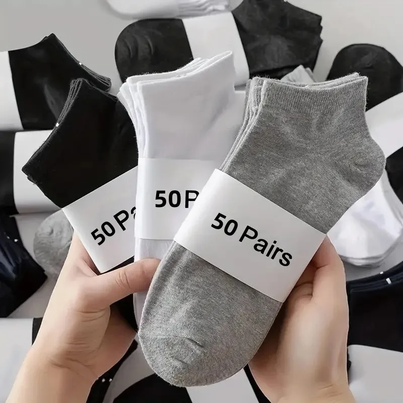 

50-Pack Unisex Breathable Polyester Ankle Socks - Comfortable, Deodorant, Sweat-Absorbing, Solid Color, Low Cut Socks for Summer