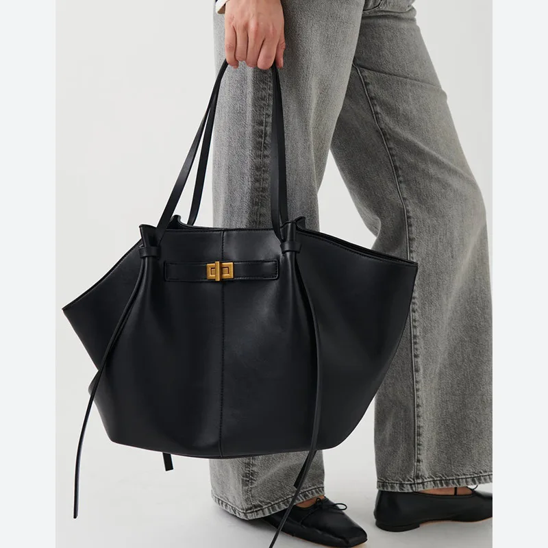Bolso trapecio de gran capacidad a la moda, bolsos de hombro elegantes con cierre de diseñador para mujer, bolsos de cuero Pu de lujo, bolso de tendencia para axila 2025