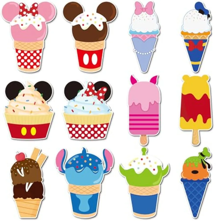 

12Pcs Summer Ice Cream Mouse Cruise Door Magnets Cute Style Ice Cream Cruises Entrance Decals Decor Refrigerator Garage Magnet