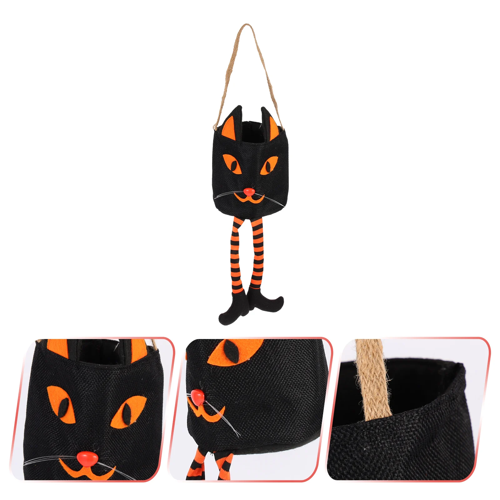 

Halloween Candy Bags for Trick Treating Long-legged Cat Sweets Black Cloth Child