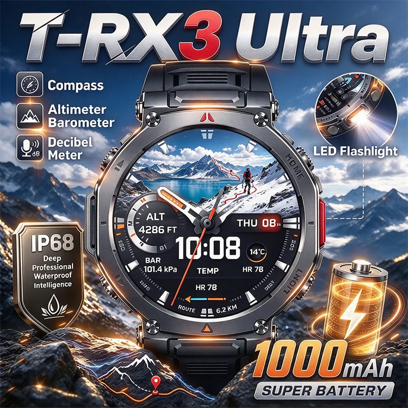 T-Rex3 T-Rex3 1000mAh Battery Smart Watch IP68 Waterproof LED Flashlight GPS Sports Running Tracker Outdoor Military Smartwatch 2026New - Aliexpress Deal