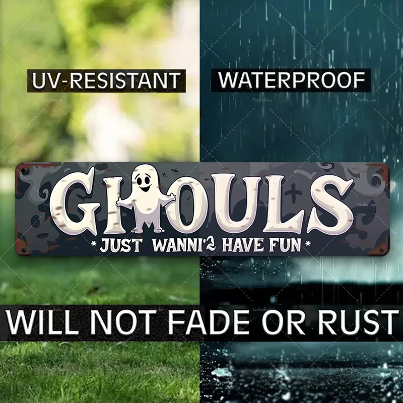 قطعة واحدة من لافتة معدنية، مقاس 4 × 16 بوصة "شبح مضحك "الغولز Just Wanna Have Fun" لافتة الهالوين لديكور المنزل"