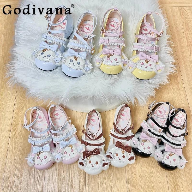 

Original Japanese Kawaii Mary Jane Shoes Summer Sweet Girls Cute Bow Round Head Low Heels Pumps Daughter's Daily Leather Shoes