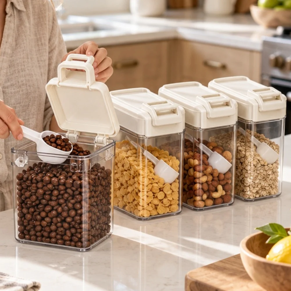 4pcs/set Airtight Storage Jars Leak-proof Seal Space-saving For Cabinets Drawers Organizing Kitchen Uneaten Snacks