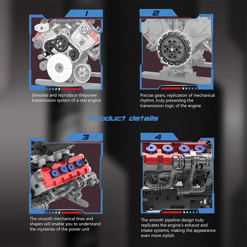 High Performance Hybrid Fury Turbocharged Building Blocks Motorized Simulation Engine with DIY Technical Parts Educational Gifts