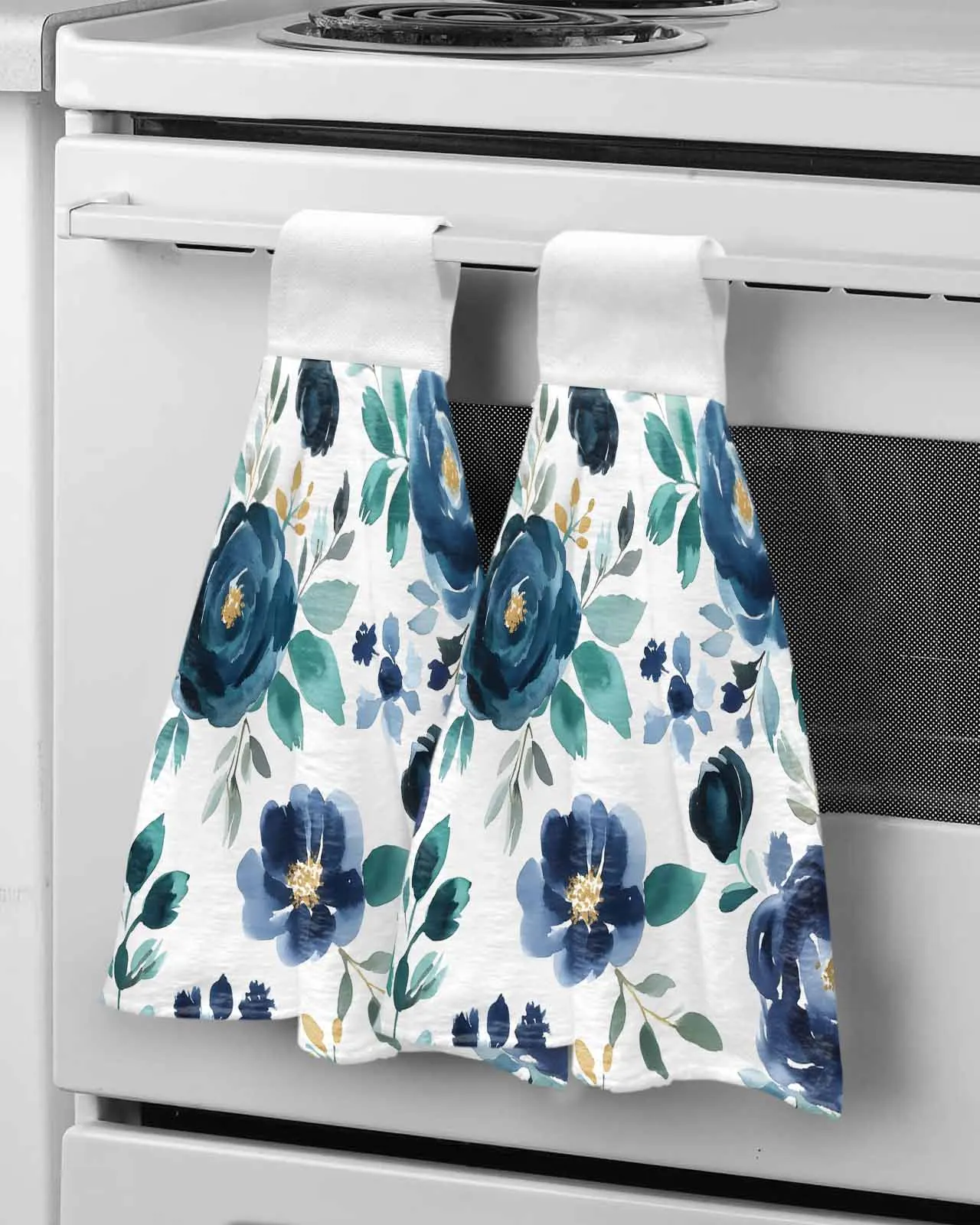 

Retro Blue Flowers Country Hand Towel Bathroom Supplies Soft Absorbent Towel Kitchen Accessories Cleaning Dishcloths