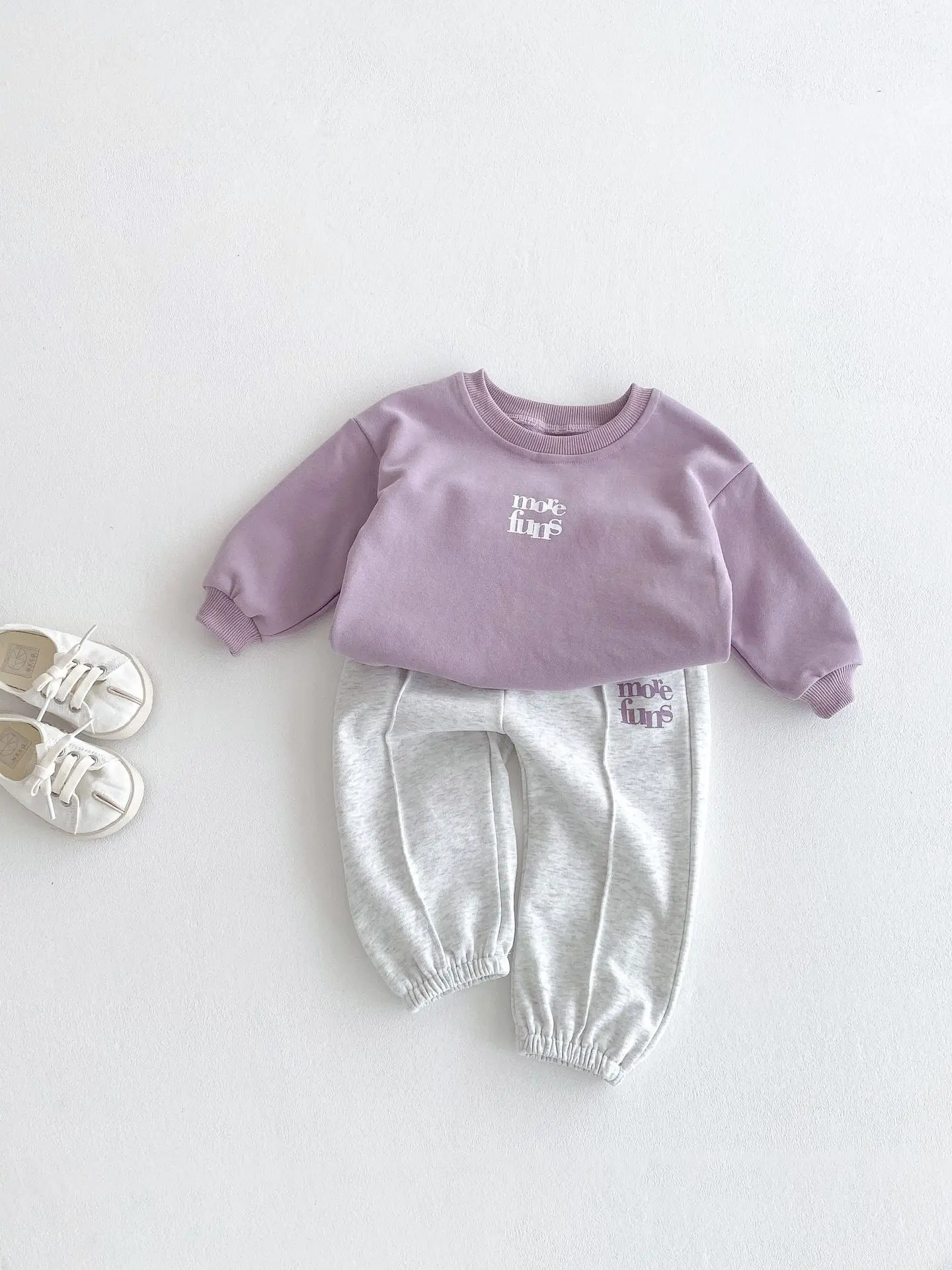 Koreanischer Stil Frühling/Herbst Neues 2-teiliges Set für Kleinkinder & Kinder, reine Baumwolle, Farbblock-Sweatshirt & Jogginghose – Detail 12