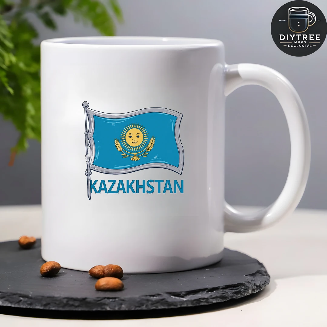 Кубок с флагом Казахстана на 11 унций + Кубок от солнца с мультяшной улыбкой + Кубок для семейного офиса для детей - Рождественский подарок