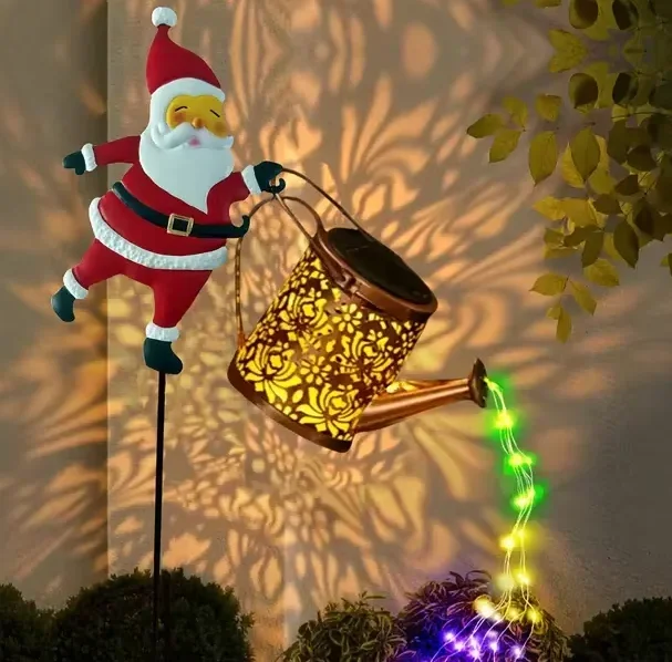 LED Solar Garden Light Christmas Santa Watering Can Lamp Outdoor Lawn Yard Pathway Decoration Holiday Home Landscape Light