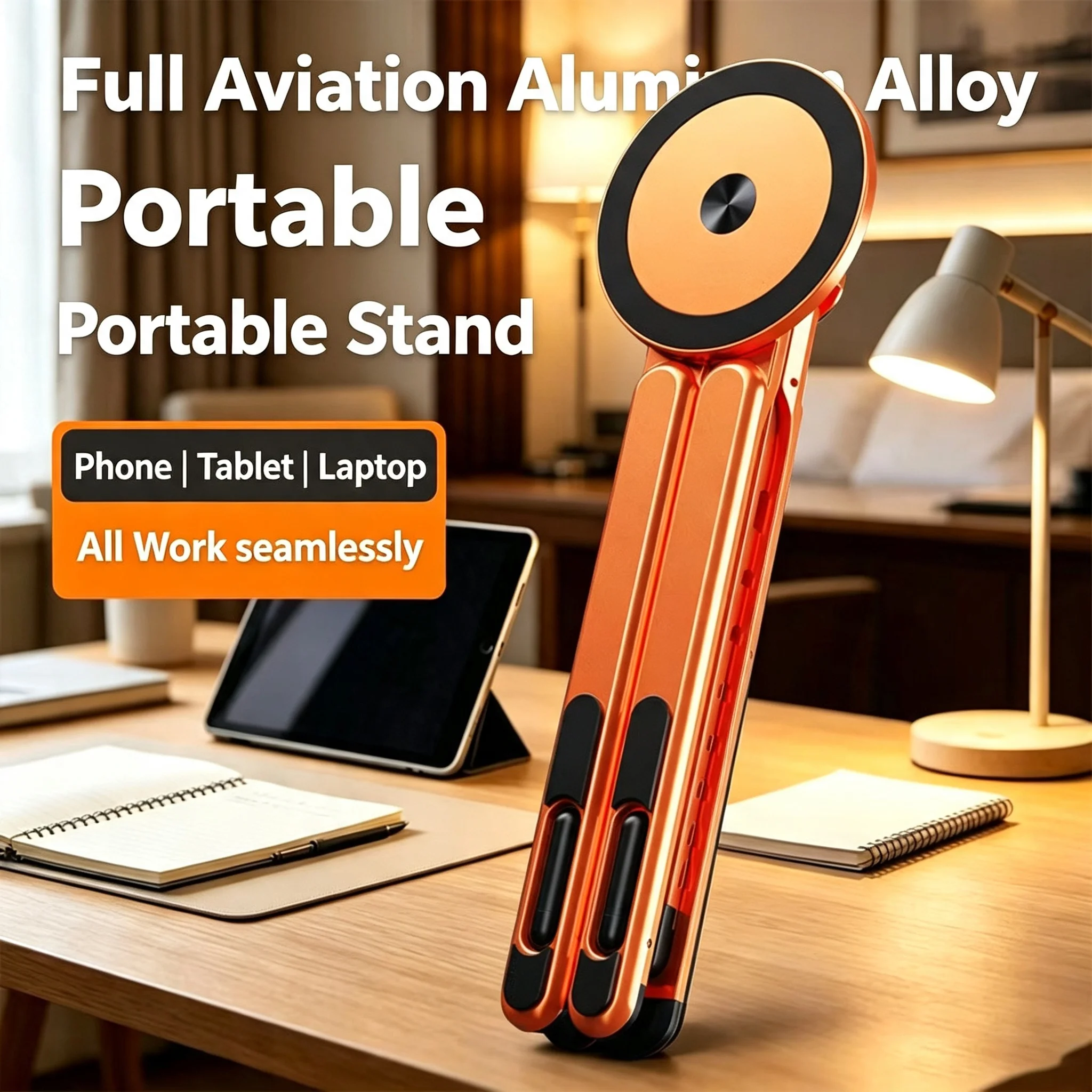 Laptop Cooling Support Stand Aluminum Alloy Phone Holder Folding Portable Adjustable Selfie Stick Multi-Purpose for Travel Offic