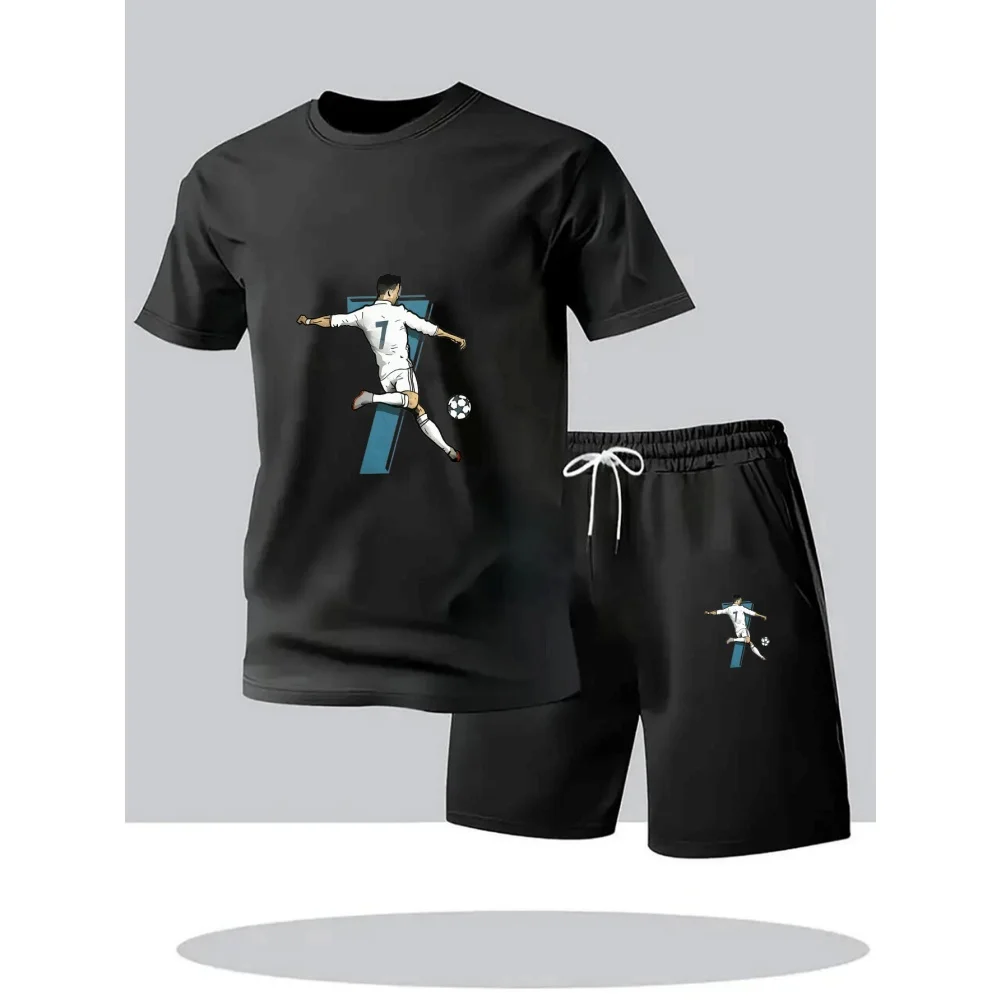 

Summer Men's Casual Sports Set Short Sleeve T-Shirt + Shorts Round Neck Quick Dry Home Outdoor Running Gym Suit 2 Piece Hot Sale