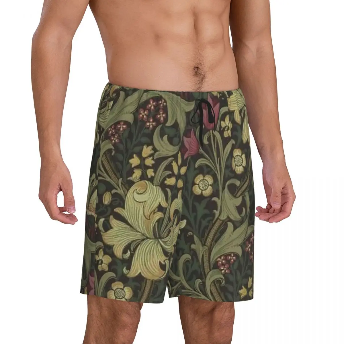 Custom William Morris Bullerswood Short Pajama Pants Men Sleepwear Sleep Lounge Bottom Shorts Sleeping Pants