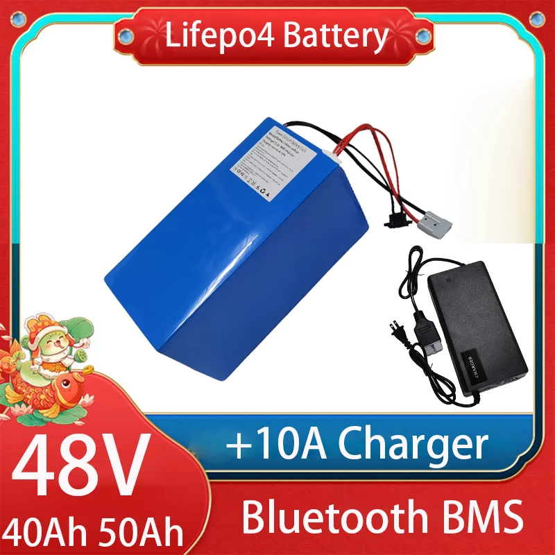 

Литиевая батарея Lifepo4, 48 В, 50 Ач, 40 Ач, Bluetooth BMS, 16S, 2000 Вт, для скутера, vélo, трехколесного велосипеда, бато, Go Cart, char