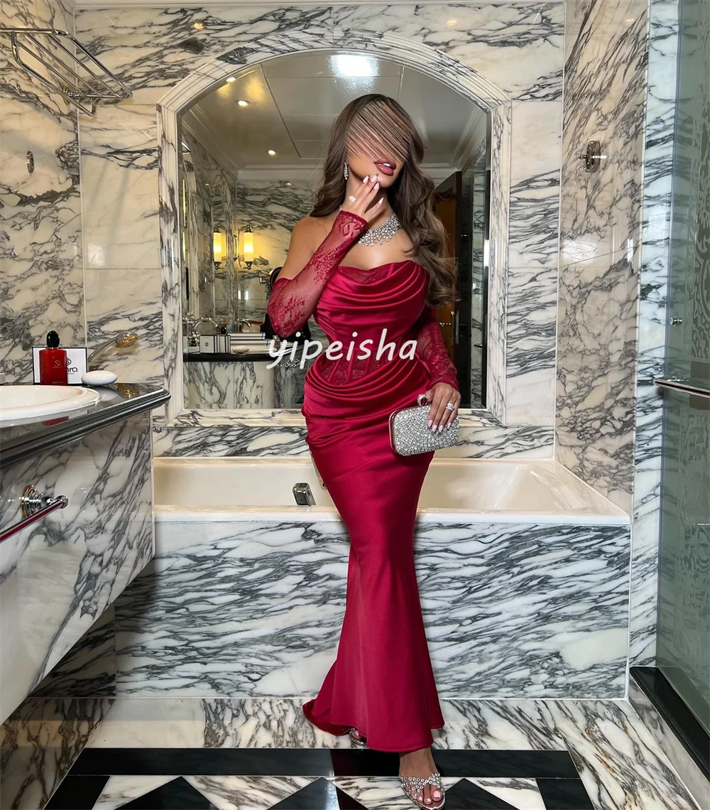 Maßgeschneiderte, passende, sexy, plissierte, drapierte Spitze, Meerjungfrau, trägerlose lange Kleider, maßgeschneiderte Kleider für besondere Anlässe, Größen erhältlich, Pastrol