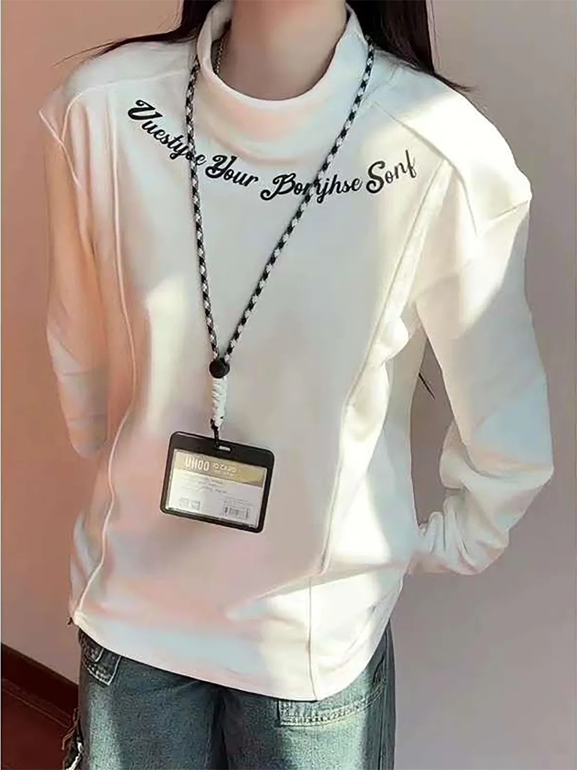 Men's Double-Sided Velvet Thickened Long Sleeve T-Shirt Half-High Collar Deconstructed Patchwork Shoulder Winter Base Shirt