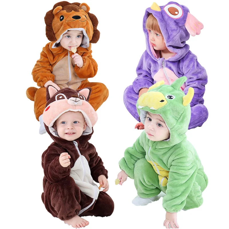 

Fluffy Pajamas Flannel Animal Cartoon Newborn Infant Things For Babies Bodysuits & One-pieces Stuff Rompers Cosplay Costumes