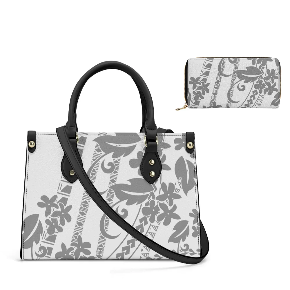 

High Quality Women'S Fashion Tote Dual-Purpose Crossbody Bag And Purse 2-Piece Polynesian Floral Print Commuter Shoulder Bag