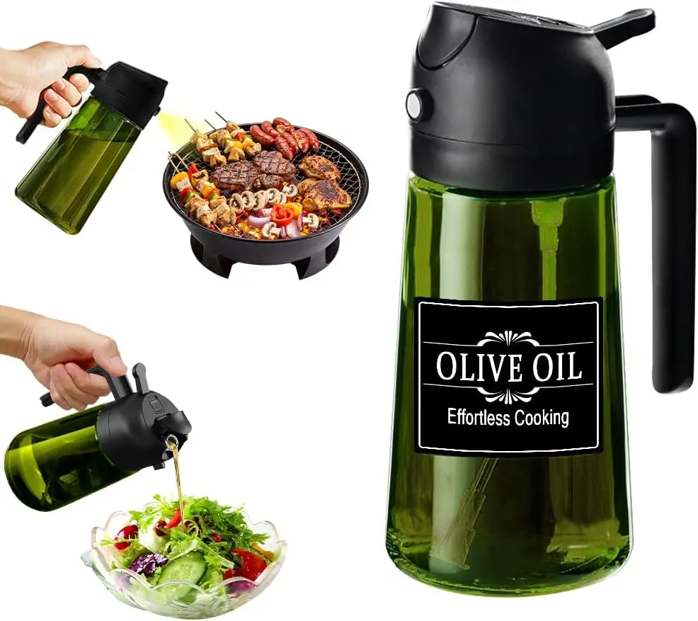 Botella dispensadora para cocina, dispensador de aceite de oliva 2 en 1 para cocina, rociador de aceite para cocinar, salada, freír, barbacoa, freidora de aire mejorada