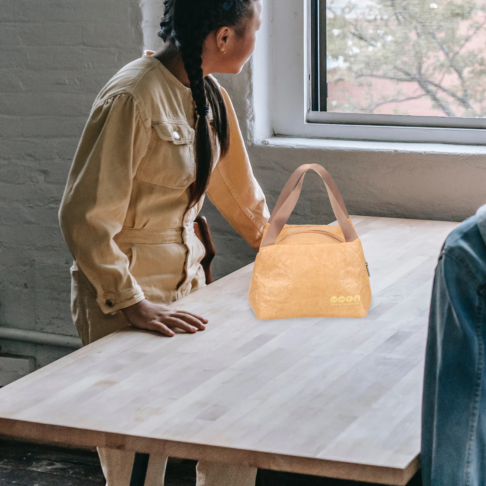 

Kraft Paper Bento Bag Insulated Paper Lunch Bag Waterproof Folding Tote Lunch Pouch Heat Preservation Food Storage