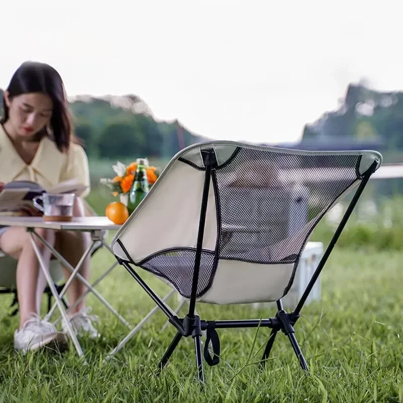 Chaise lunaire pliante portable pour l'extérieur, chaise de camping, espace pieds de grenouille, pêche, randonnée, meubles de camping légers pliables