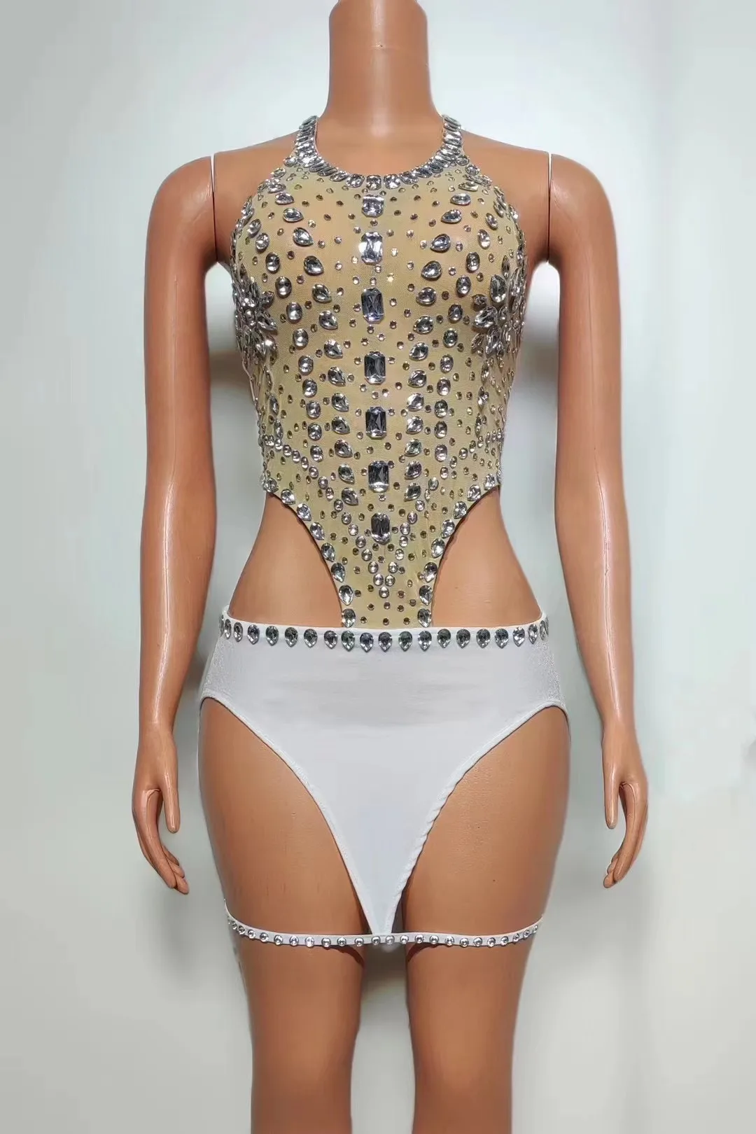 

Sexy Gogo Dance Costume Rhinestone Hollow Out Backless Dress Nightclub Bar Club Party Rave Clothes Burning Man Outfit Women