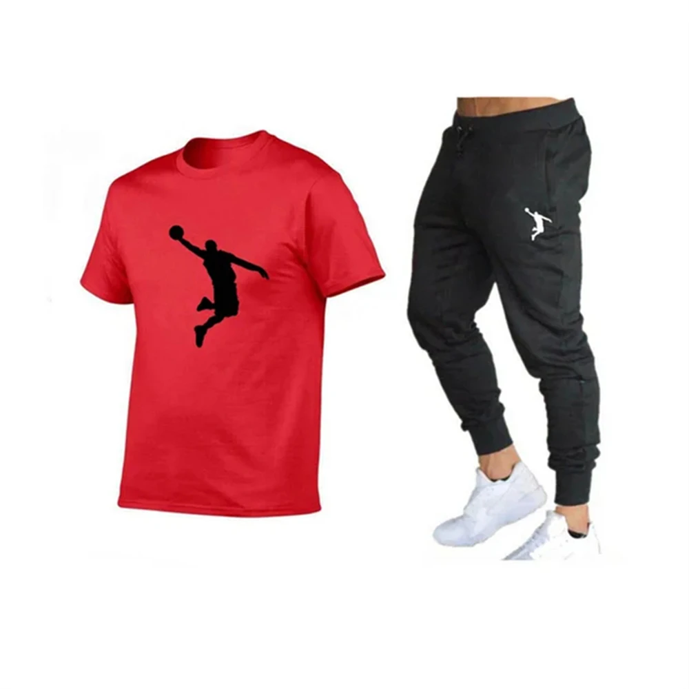 Camiseta de manga curta masculina e calça de treino 2 peças, calça esportiva para jogging fitness, roupa esportiva, marca verão 2022