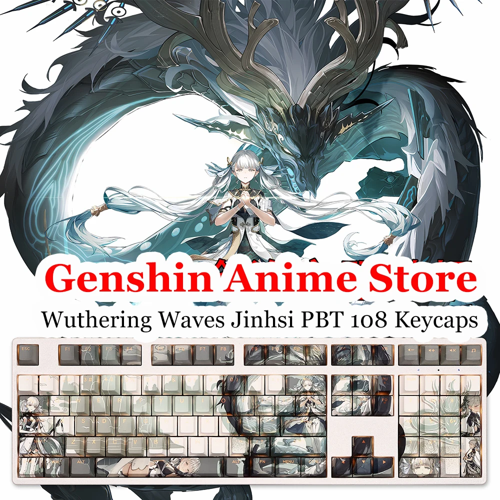 

Wuthering Waves Jinhsi PBT 108, колпачки для клавиш, реквизит для косплея, игровые колпачки для клавиш, термосублимация, механическая тема, аксессуары для клавиатуры