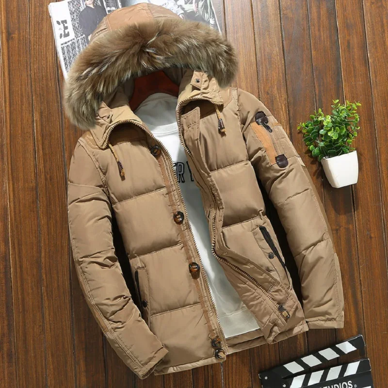 Brand Winter Jacket Men White Duck Down Parkas Jacket Men\'s Thick Warm Snow Parka Jacket Overcoat Windbreaker Hooded Warm Parkas