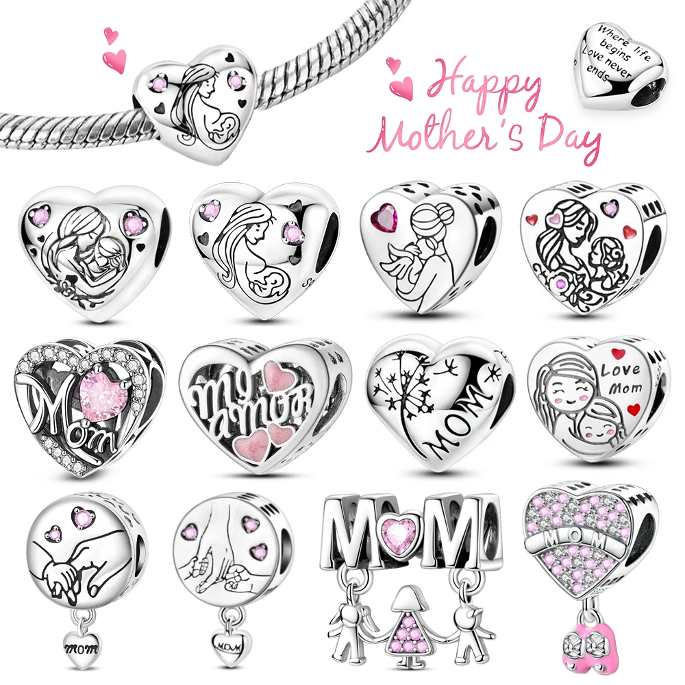 

Подвеска-шарм S925 в форме сердца для мамы и дочки, бусины для оригинального браслета, для женщин, для самостоятельного изготовления украшений, подарки на День матери