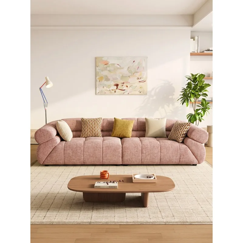 French cream style fabric sofa small apartment living room household chenille velvet large sitting deep straight row sofa