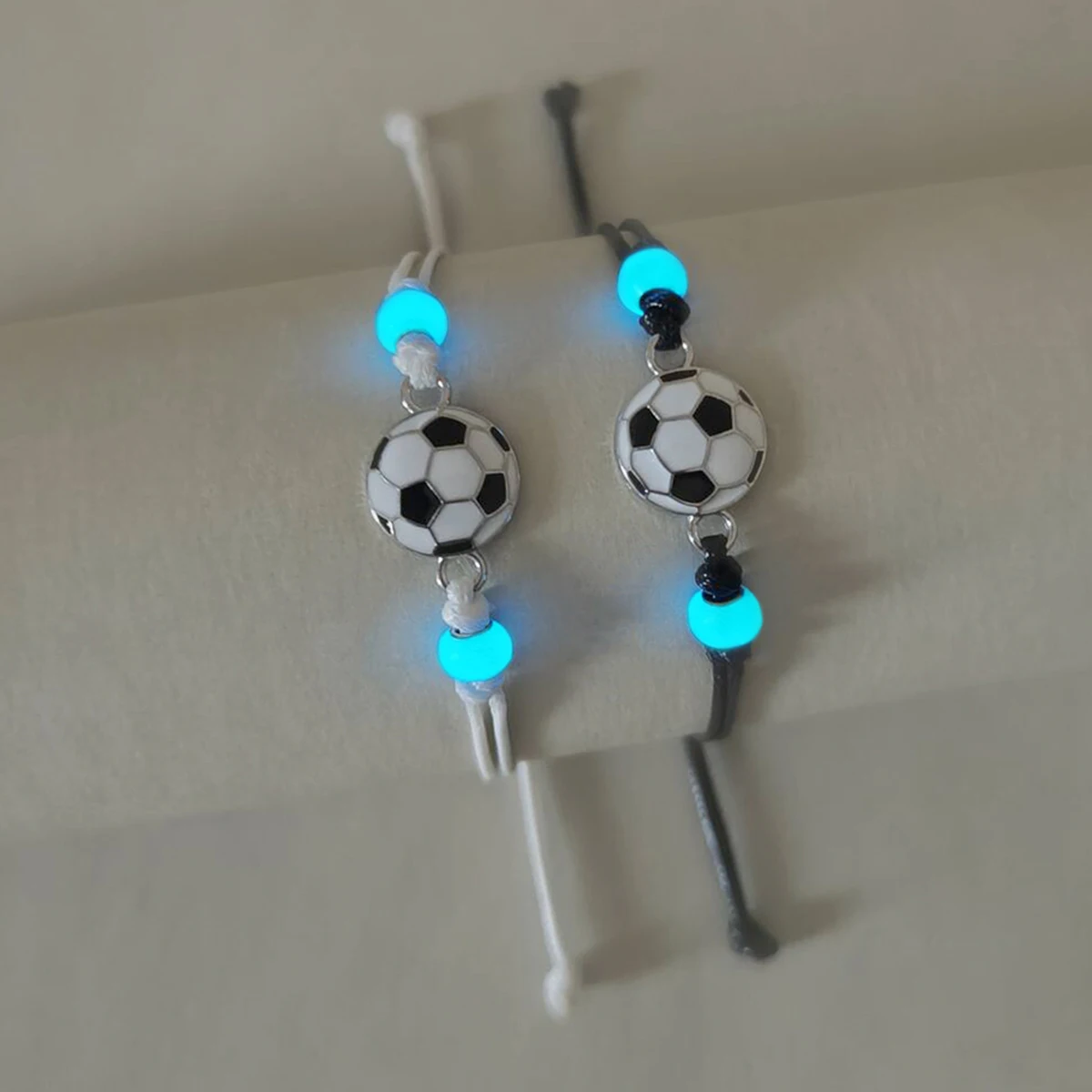 2 Pieces Luminous Half Football Soccer Couple Bracelet Handmade Woven Fashion Classic Charm Jewelry