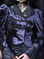 Blood Supply Women Autumn Jacket Velvet Jacquard Turn-down Collar Slim Gothic European Court Halloween Short Coat Jackets