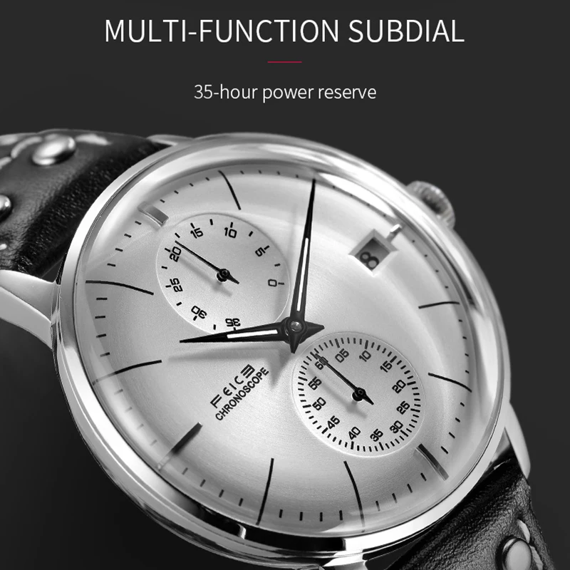 FEICE ساعة ميكانيكية أوتوماتيكية للرجال 35 ساعة احتياطي الطاقة باوهاوس ساعات مقاوم للماء مرآة مقببة ساعة عادية FM212 #5