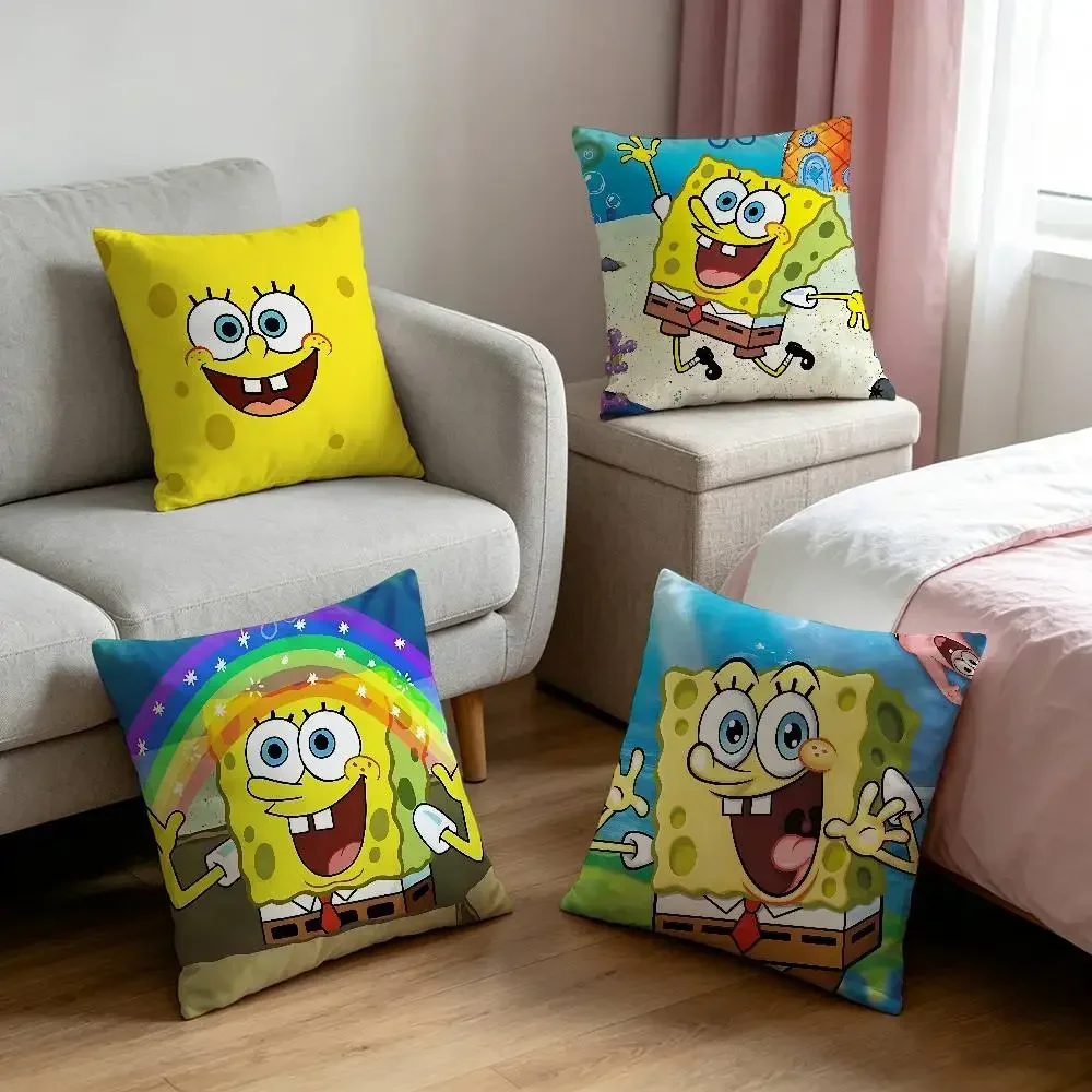 Cute S-SpongeBobs Customizable Square Pillowcases, Stylish And Soft, Perfect For Beds, Cars, And Sofas.
