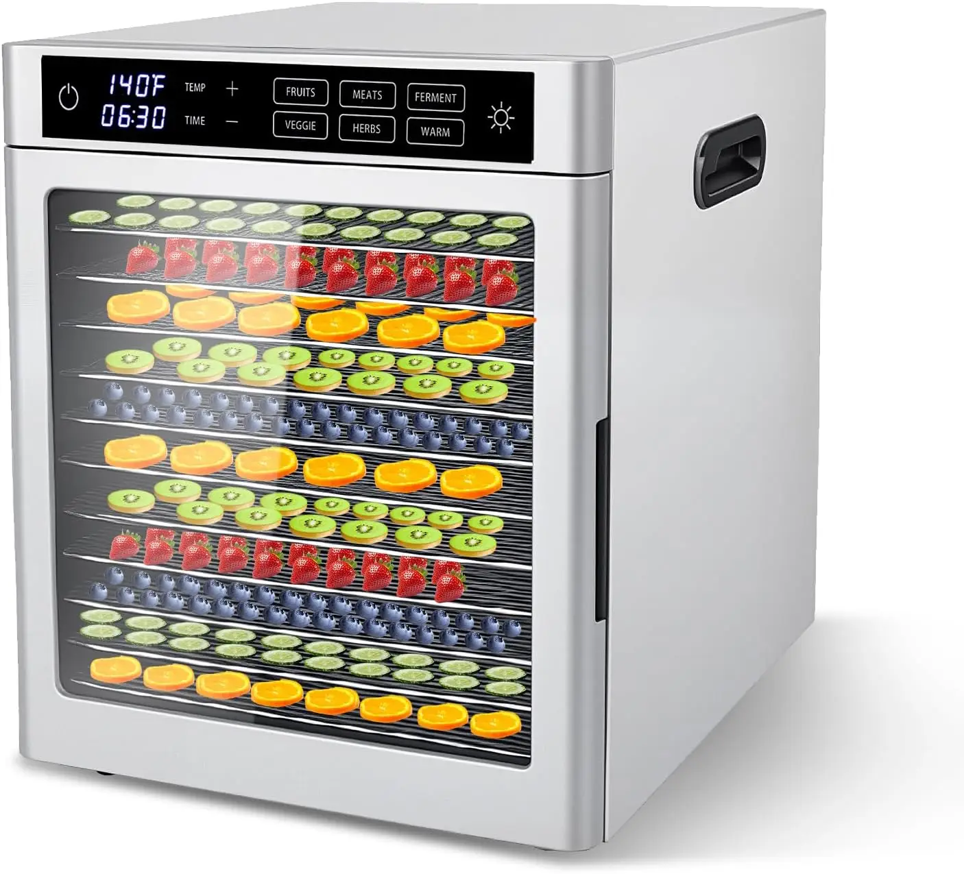 

12-Tray Food Dehydrator,One-Touch Presets for Jerky&Fruiteats | stainless steel jerky maker fruit dryer herbal drying machine la