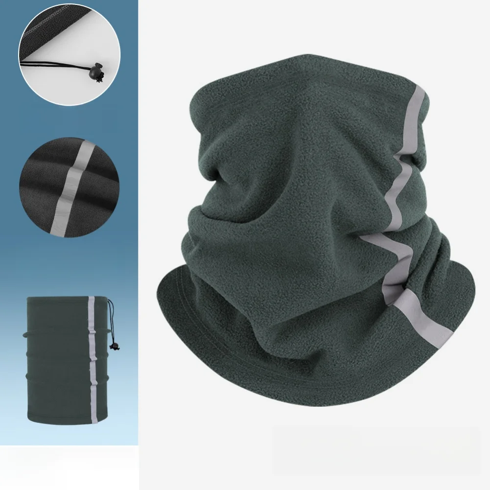 Men's Fleece Neck Warmer With Reflective Strips, Windproof Thermal Scarf For Winter Cycling Skiing Running, Adjustable Drawstrin