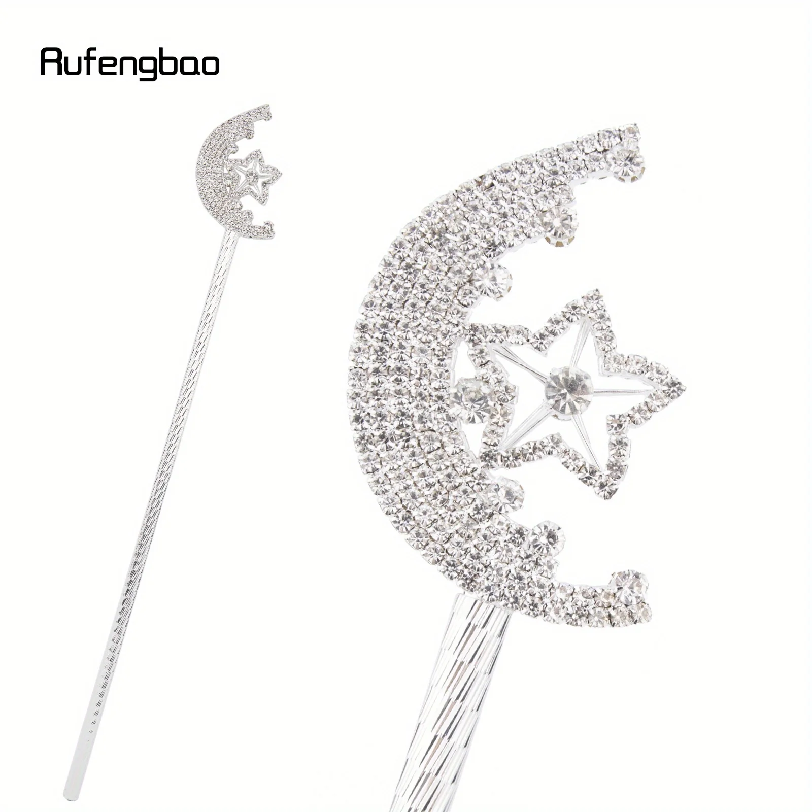 White Diamond Moon Star Alloy Wands Princess Wands  For Party Costume Wedding Birthday Party 49cm Performance Stage Cane