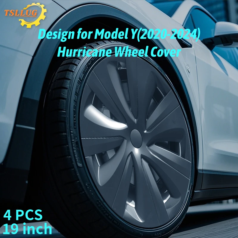 

4PCS 19 Inch HubCap for Tesla Model Y 2020-2024 Hurricane Style Automobile Hubcap Replacement Wheels Cover Full Rim Accessorie