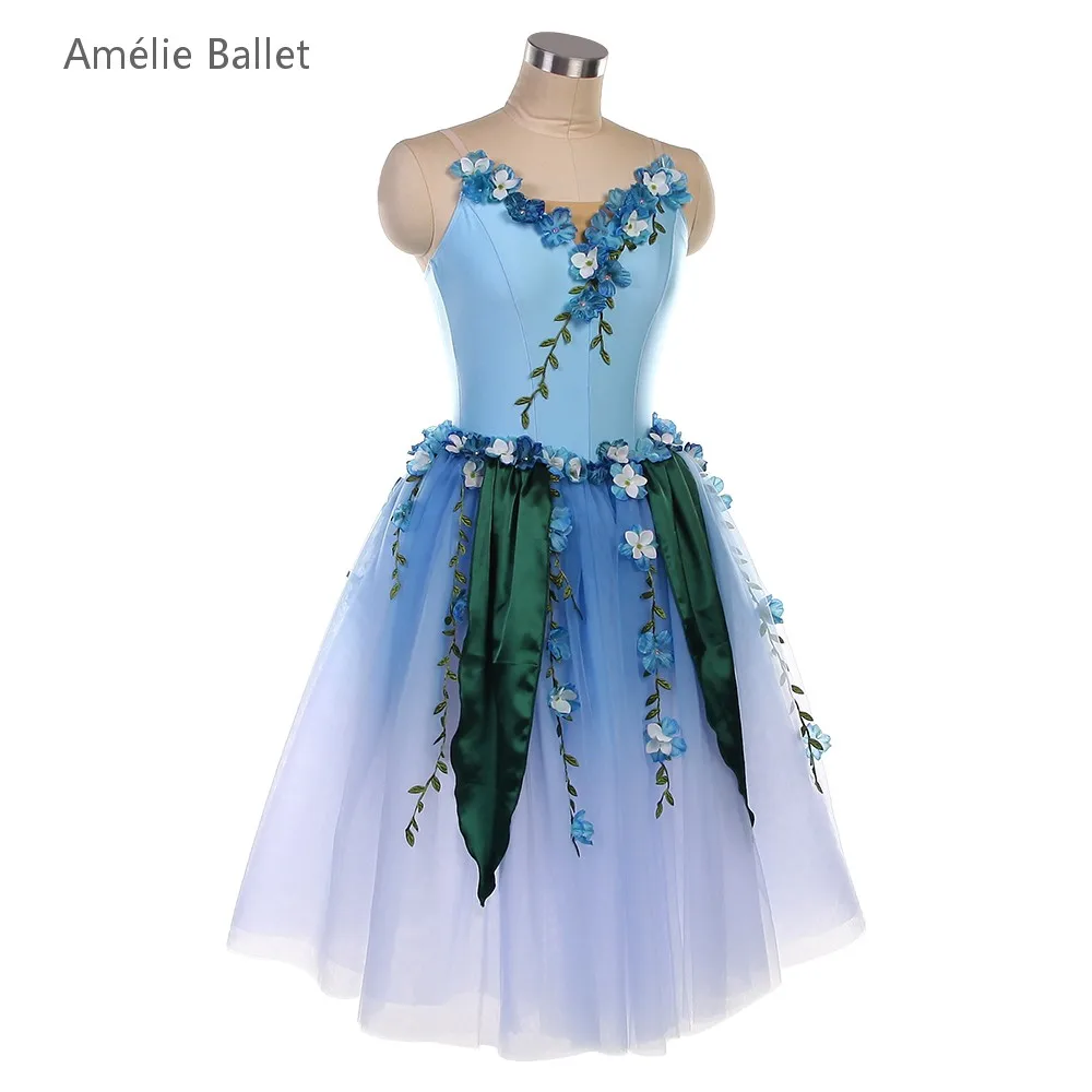 25183 Volwassen Meisjes Ombre Hemelsblauw met Bloem Trim Danskostuums Stage Performance Ballet Tutu Rokken Romantische Ballet Dancewears