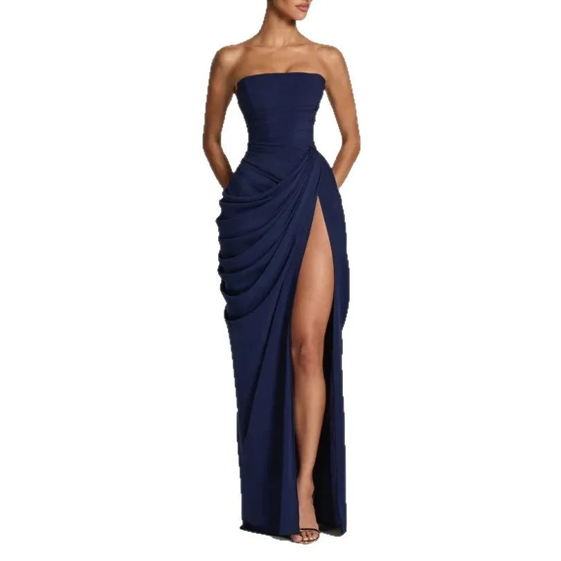 Women Dresses Solid Strapless Dress Party Vestidos Shirring High Waist Elegant Floor Length Slim Fit 2026 Summer Sexy Flods - view 5